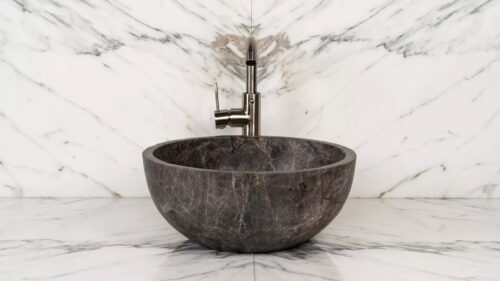 Round marble washbasin “Fiano Emperador”