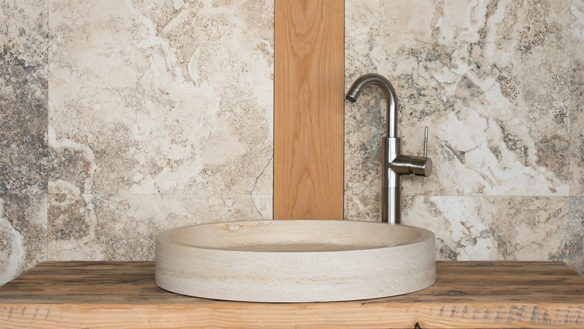 Round travertine washbasin “Round Dish”