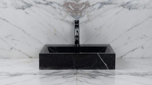 Back Black marble washbasin