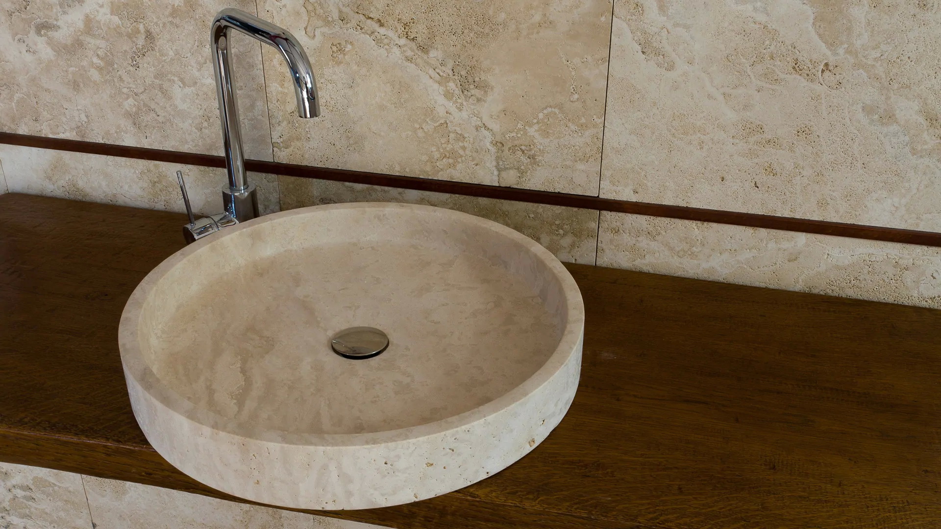 Round travertine washbasin “Round Dish”