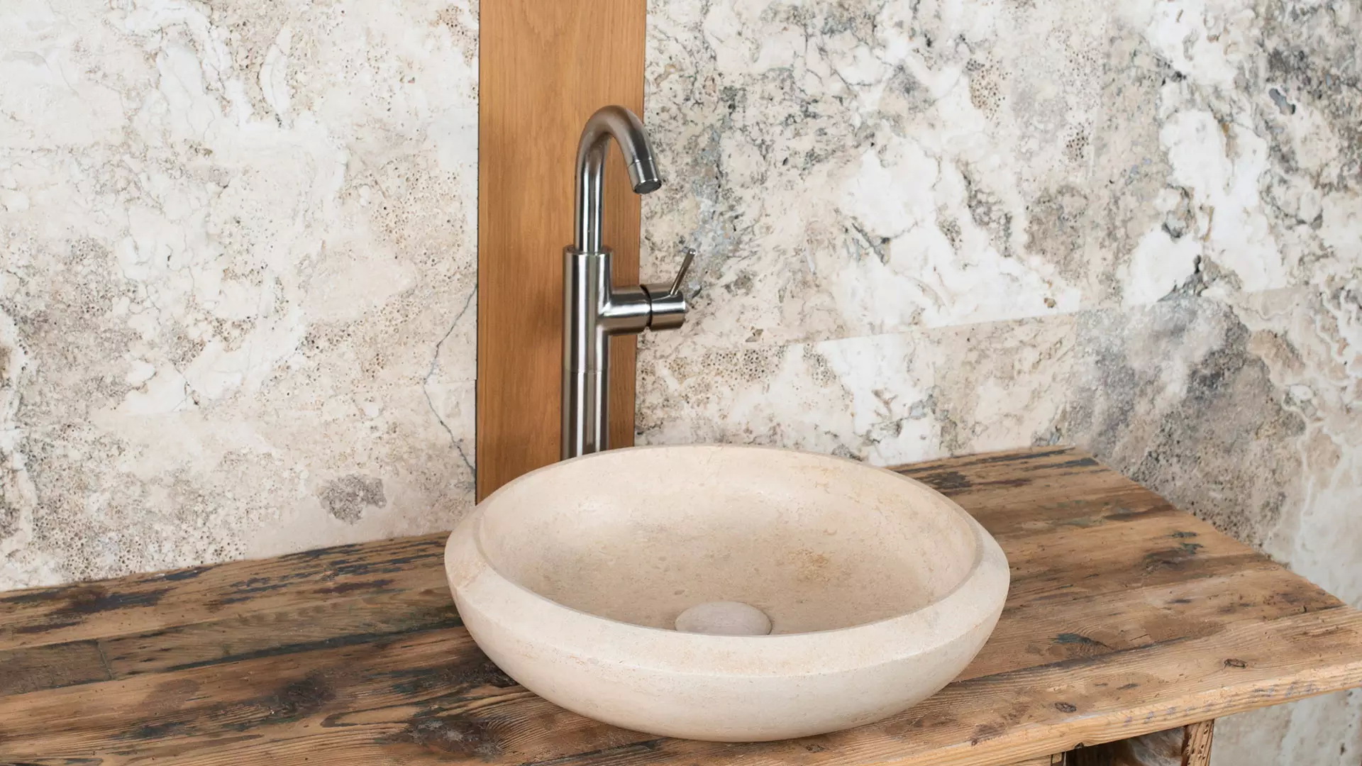 Bathroom Sink, Small travertine washbasin “Essential CH”